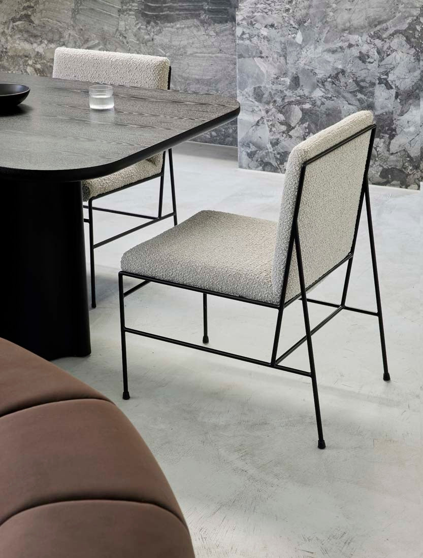 Penn Dining Chair - Taupe Boucle - Black Metal