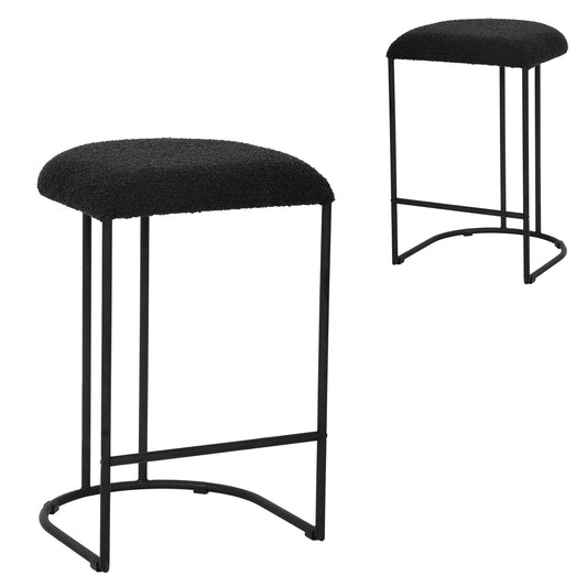 Set of 2 - Galvan 65cm Bar Stool - Black Boucle