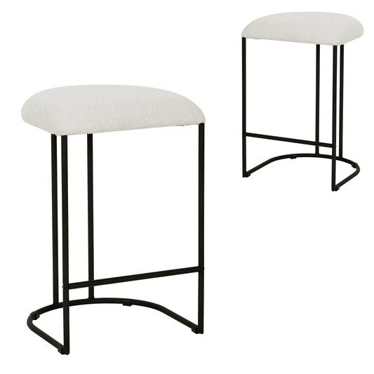 Set of 2 - Galvan 65cm Bar Stool - Ivory White Boucle