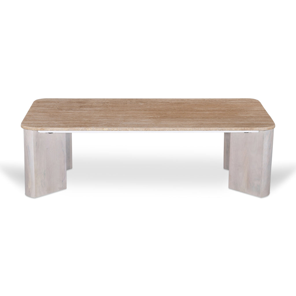 Sorina 1.2m Travertine Top Coffee Table - White Base