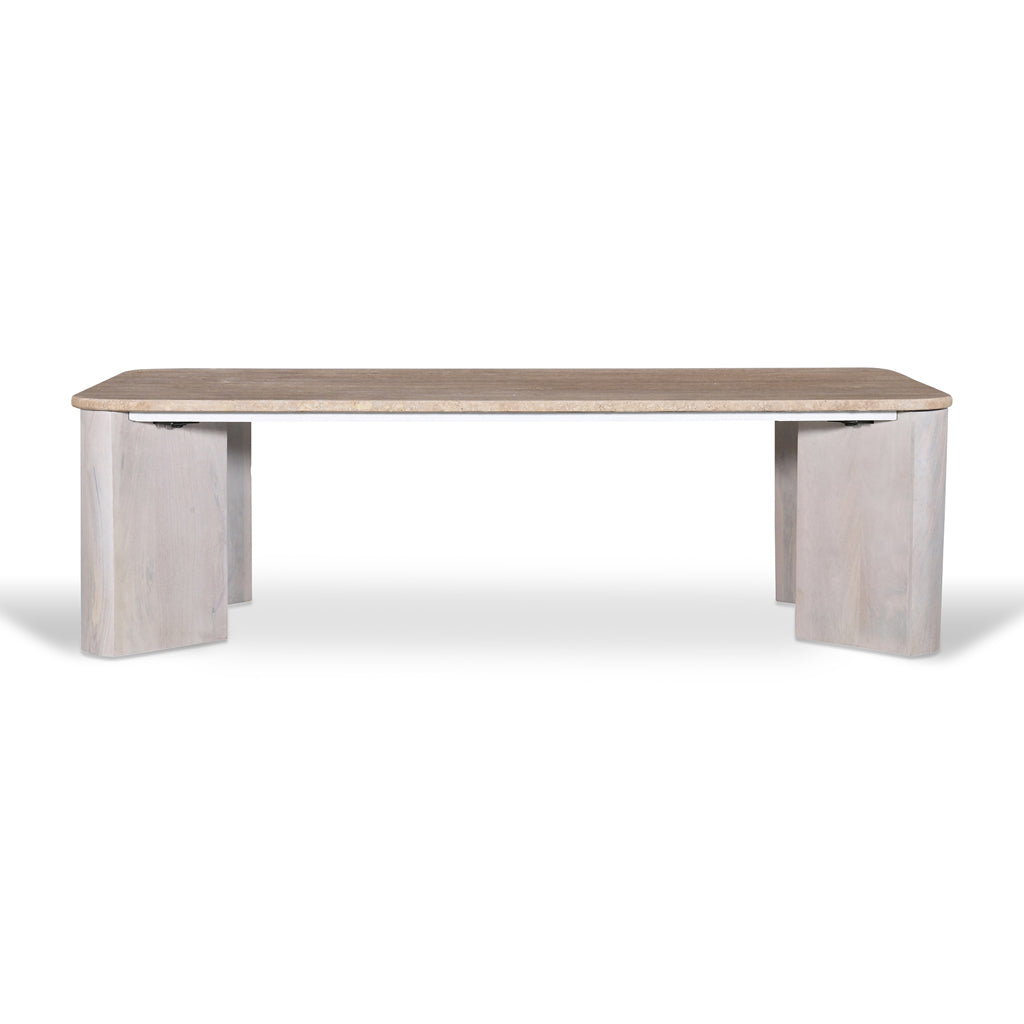 Sorina 1.2m Travertine Top Coffee Table - White Base