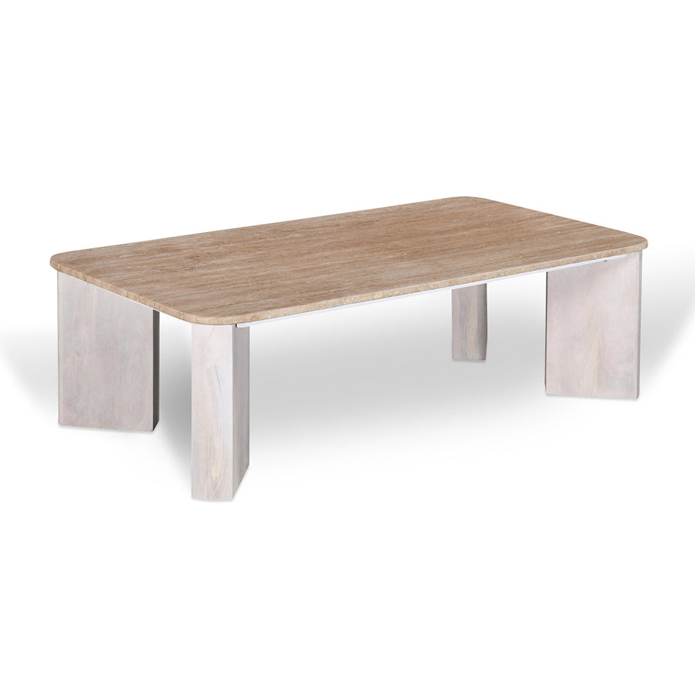 Sorina 1.2m Travertine Top Coffee Table - White Base