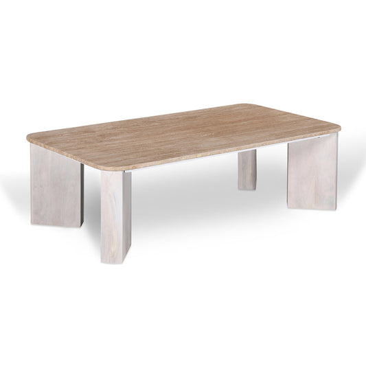 Sorina 1.2m Travertine Top Coffee Table - White Base