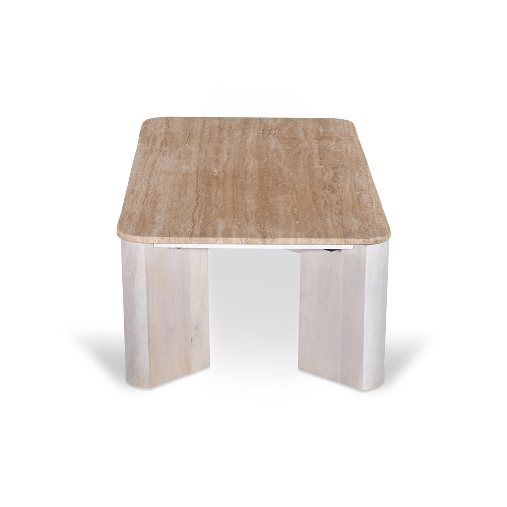 Sorina 1.2m Travertine Top Coffee Table - White Base