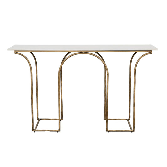 Celeste Arch Console - White Marble - Antique Brass