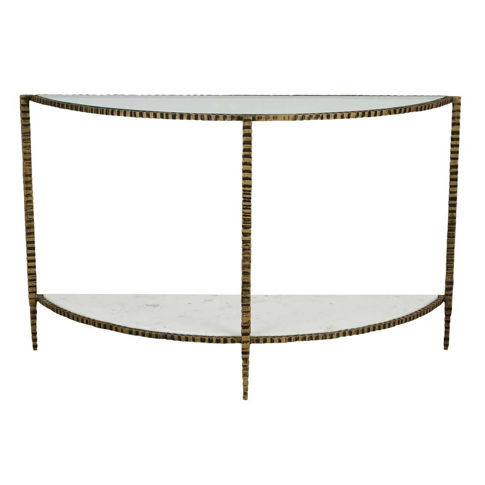 Celeste Crimp Console - White Marble - Antique Brass