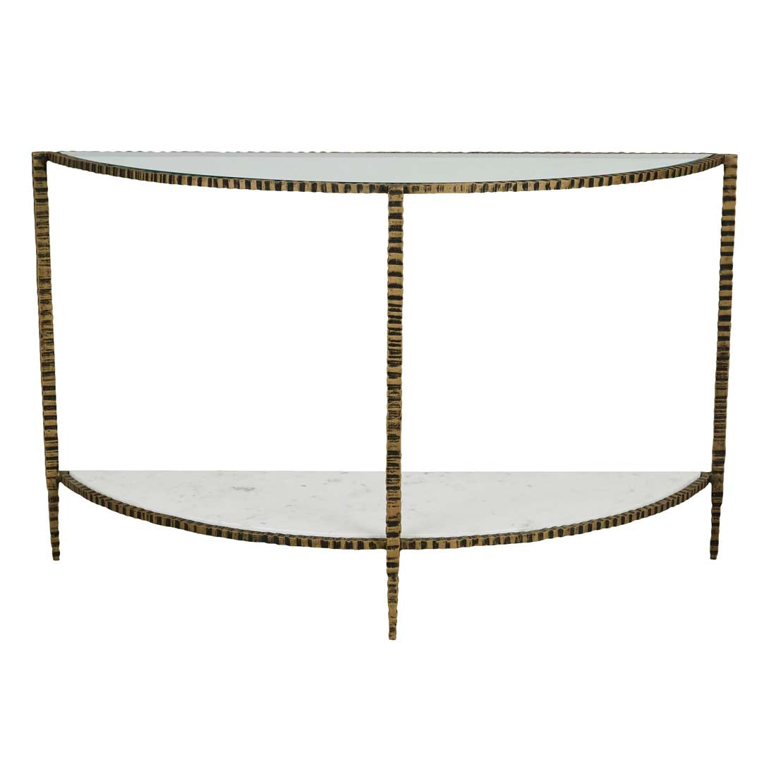 Celeste Crimp Console - White Marble - Antique Brass