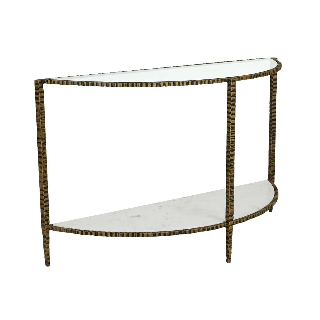 Celeste Crimp Console - White Marble - Antique Brass