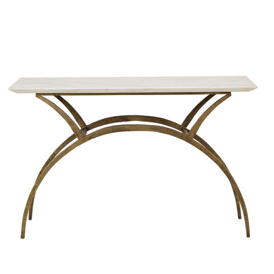 Verona Crescent Console - White Marble - Antique Brass