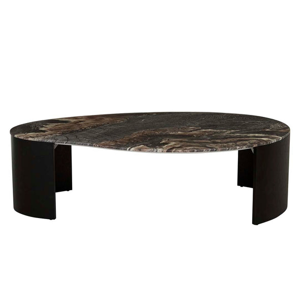 Oberon Curve Marble Coffee Table - Matt Storm Marble - Matt Dark Oak