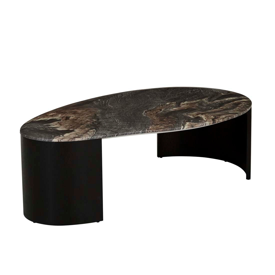 Oberon Curve Marble Coffee Table - Matt Storm Marble - Matt Dark Oak