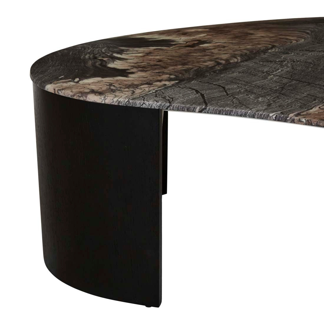 Oberon Curve Marble Coffee Table - Matt Storm Marble - Matt Dark Oak