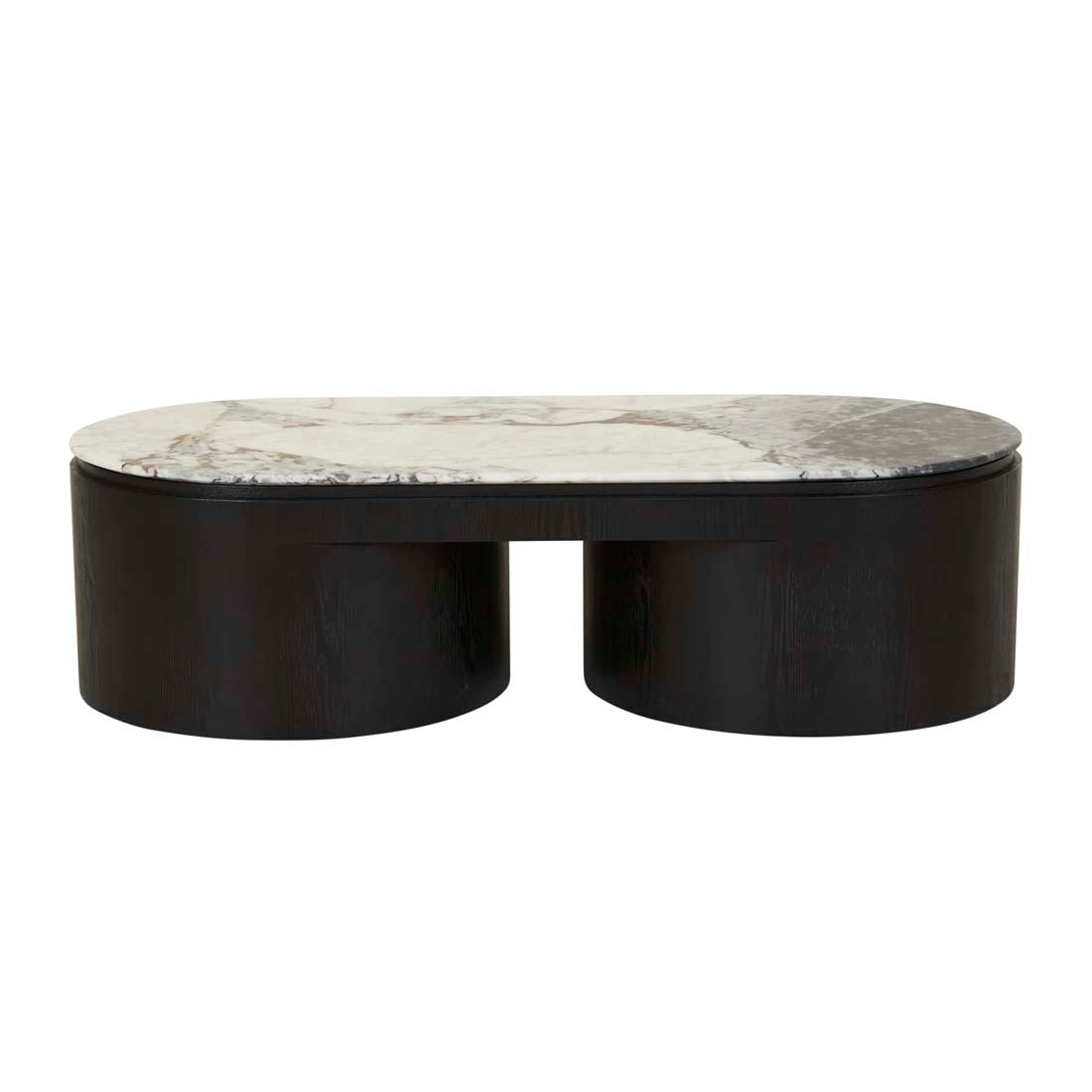 Pluto Oval Marble Coffee Table - Matt Ocean Marble - Black Oak