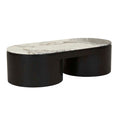 Pluto Oval Marble Coffee Table - Matt Ocean Marble - Black Oak