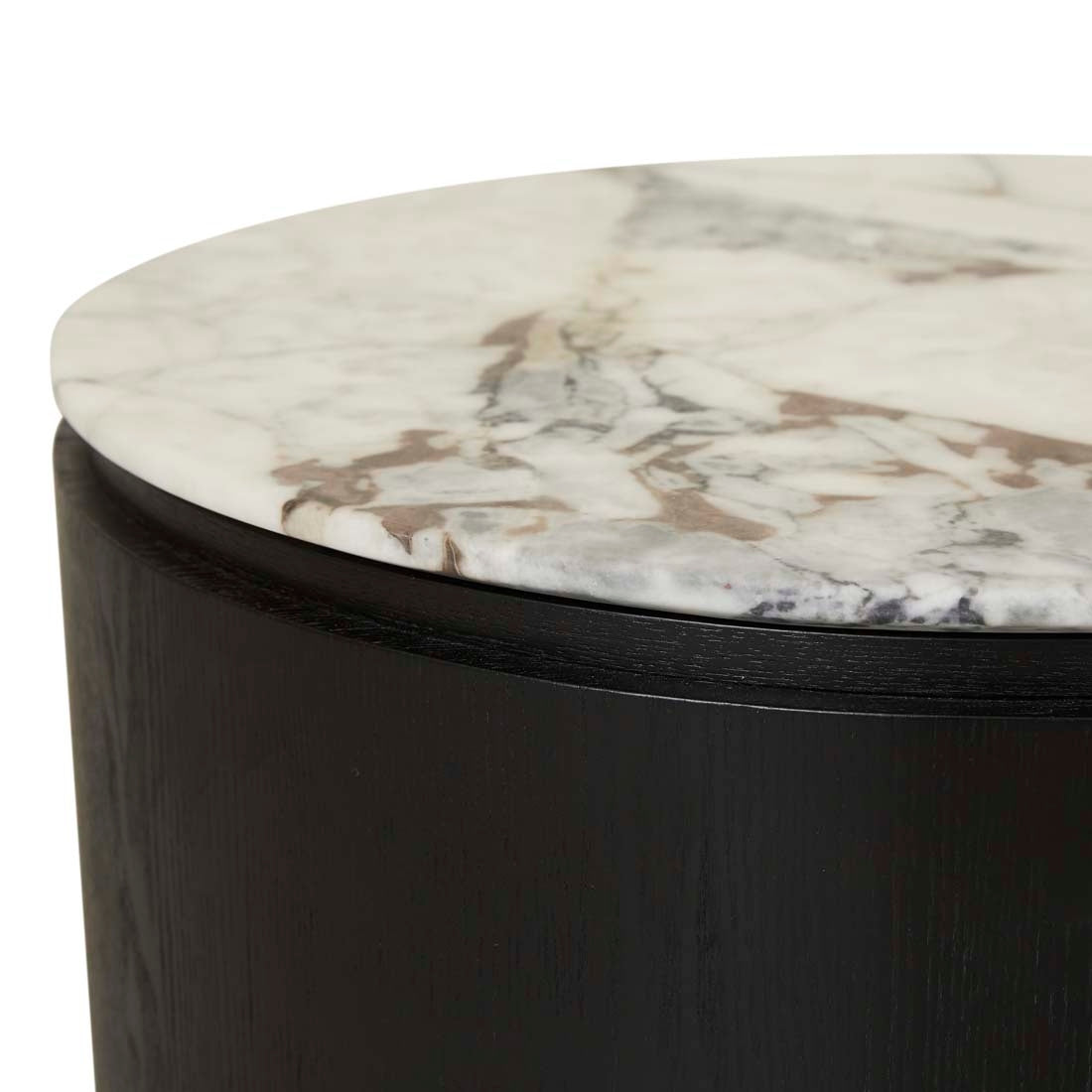 Pluto Oval Marble Coffee Table - Matt Ocean Marble - Black Oak