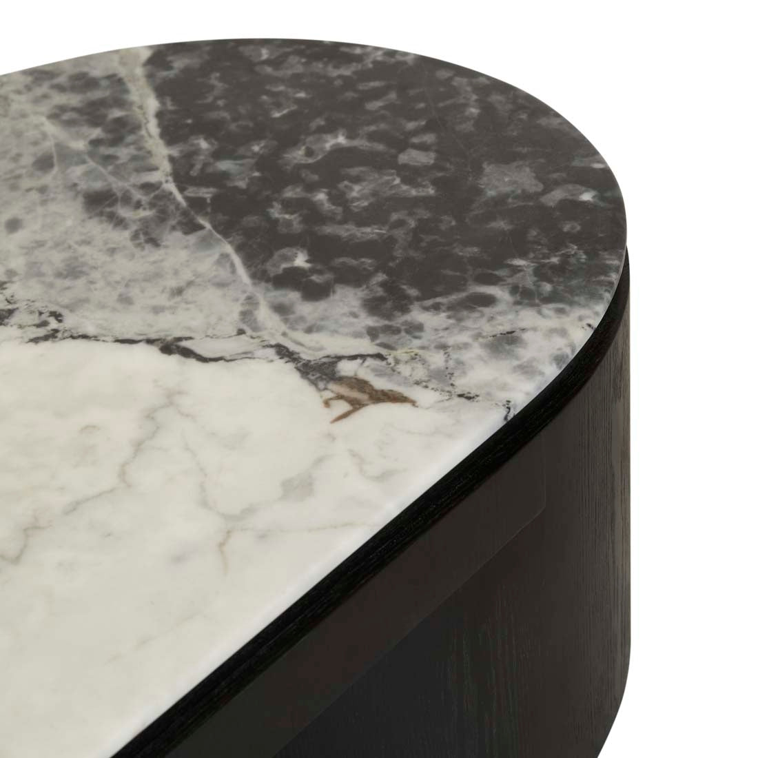 Pluto Oval Marble Coffee Table - Matt Ocean Marble - Black Oak