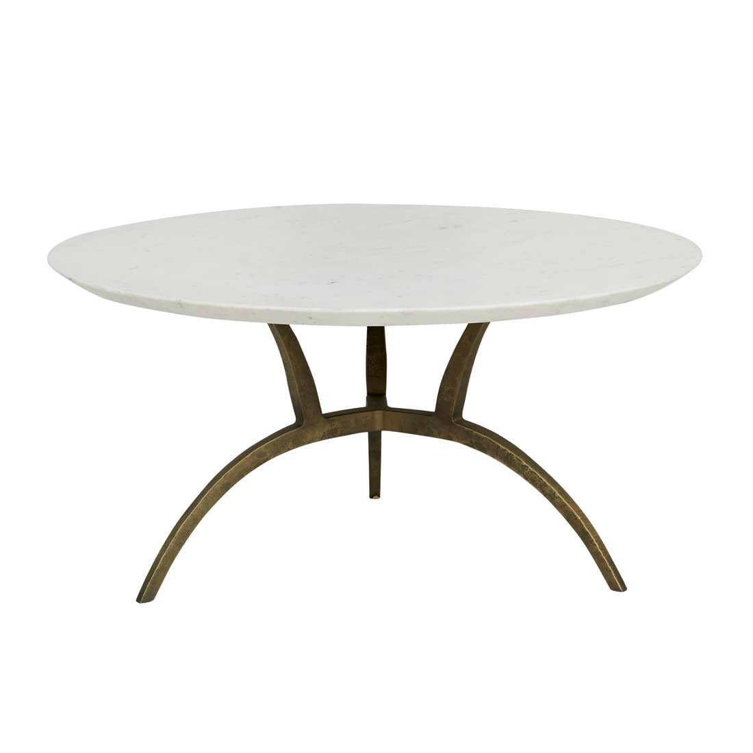 Verona Crescent Coffee Table - White Marble - Antique Brass