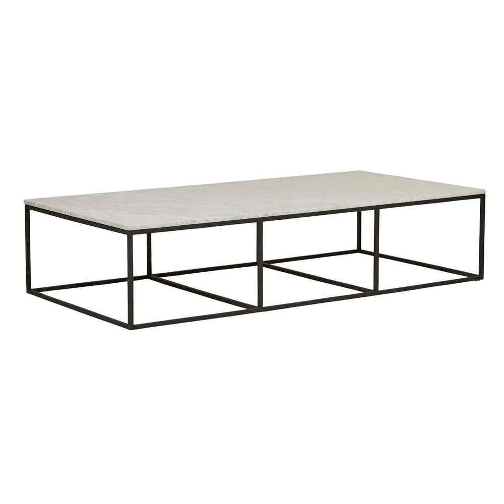 Baxter Platform Marble Coffee Table - Matt White Marble - Black Metal