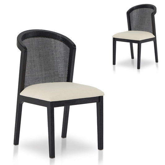 Set of 2 - Margie Black ELM Dining Chair - Light Beige