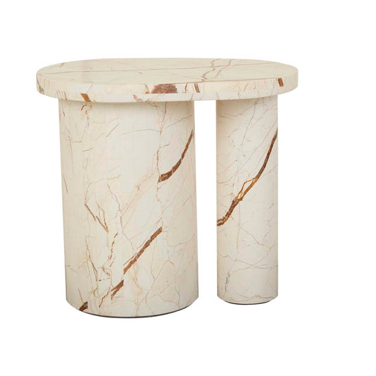 Atlas Pillar Side Table - Matt Brown Vein Marble