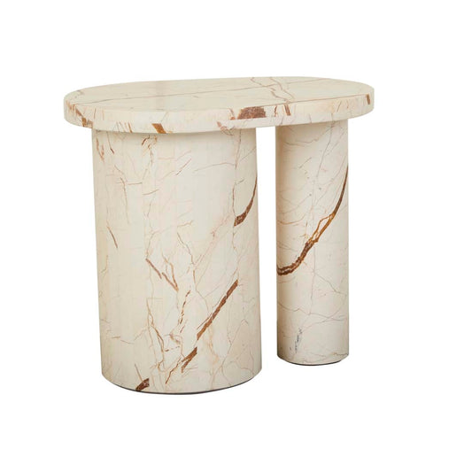 Atlas Pillar Side Table - Matt Brown Vein Marble