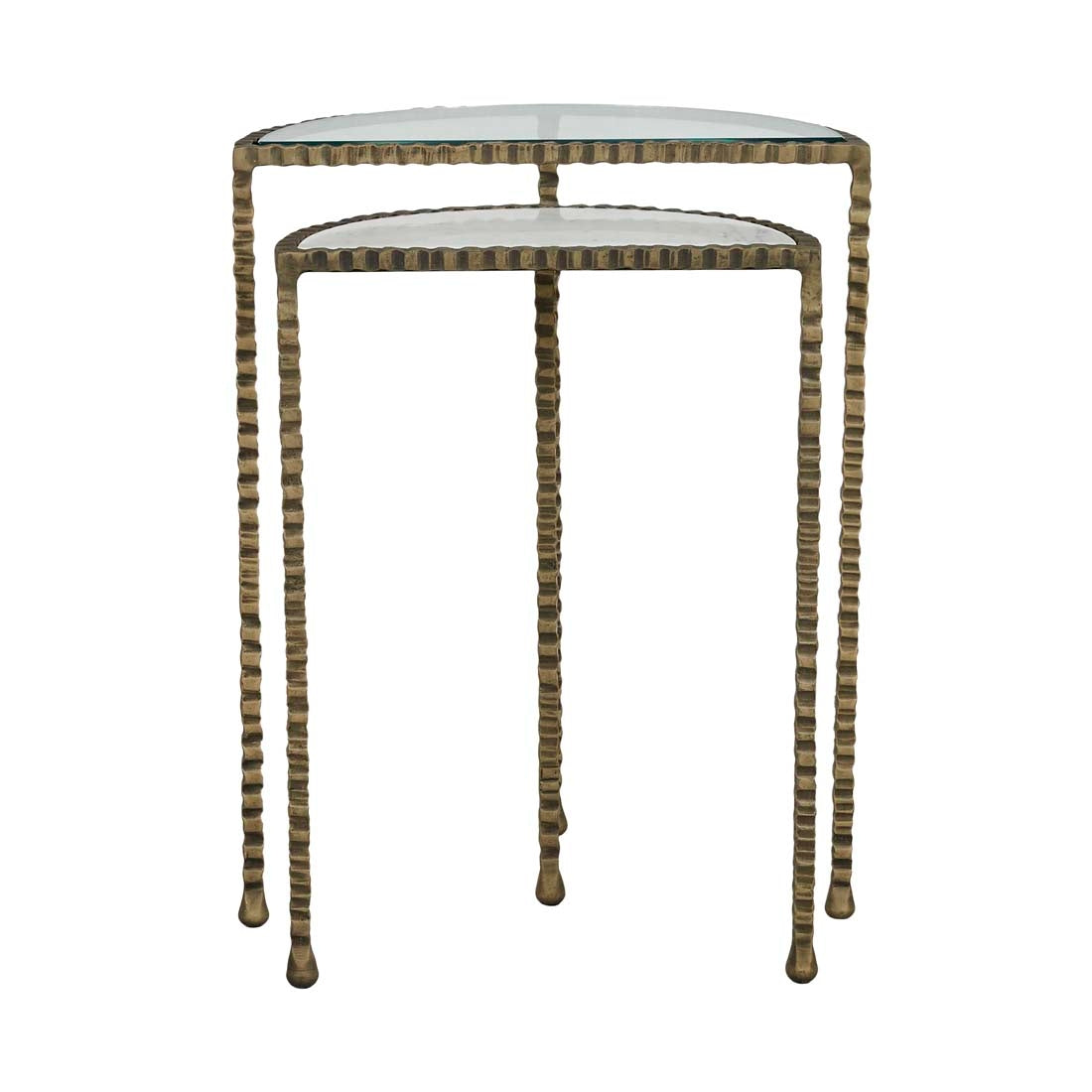 Celeste Crimp Nest of 2 Side Tables - White Marble - Antique Brass