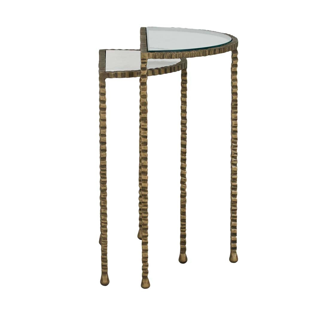 Celeste Crimp Nest of 2 Side Tables - White Marble - Antique Brass