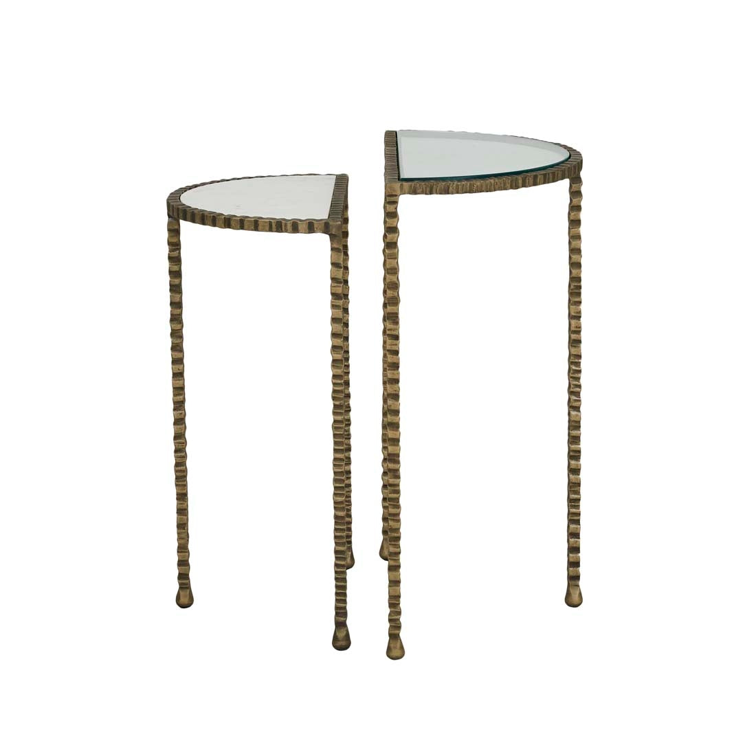 Celeste Crimp Nest of 2 Side Tables - White Marble - Antique Brass