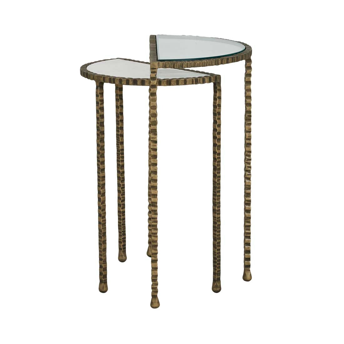 Celeste Crimp Nest of 2 Side Tables - White Marble - Antique Brass