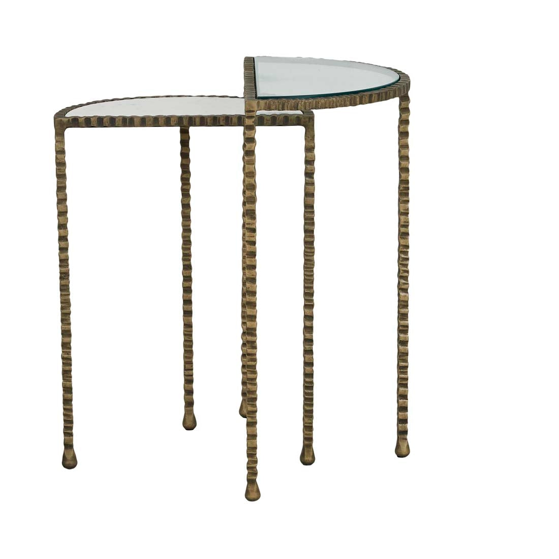 Celeste Crimp Nest of 2 Side Tables - White Marble - Antique Brass