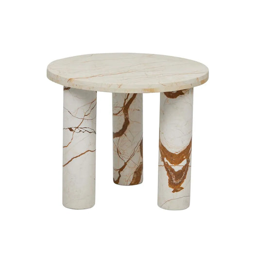 Amara Round Leg Side Table - Brown Vein Marble