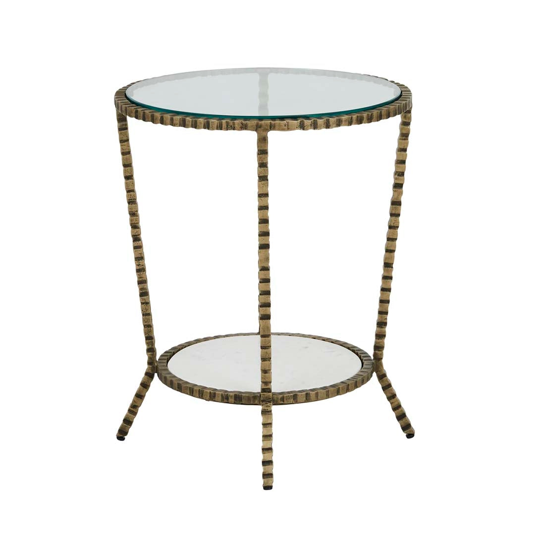 Celeste Crimp Round Side Table - White Marble - Antique Brass