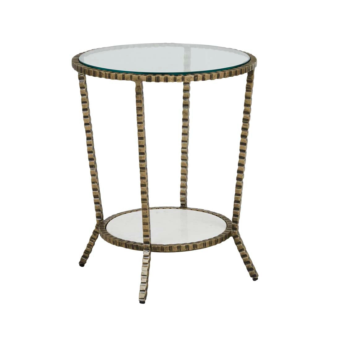 Celeste Crimp Round Side Table - White Marble - Antique Brass