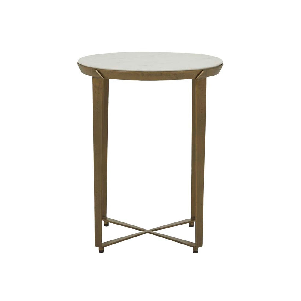 Ophelia Side Table - White Marble - Antique Brass