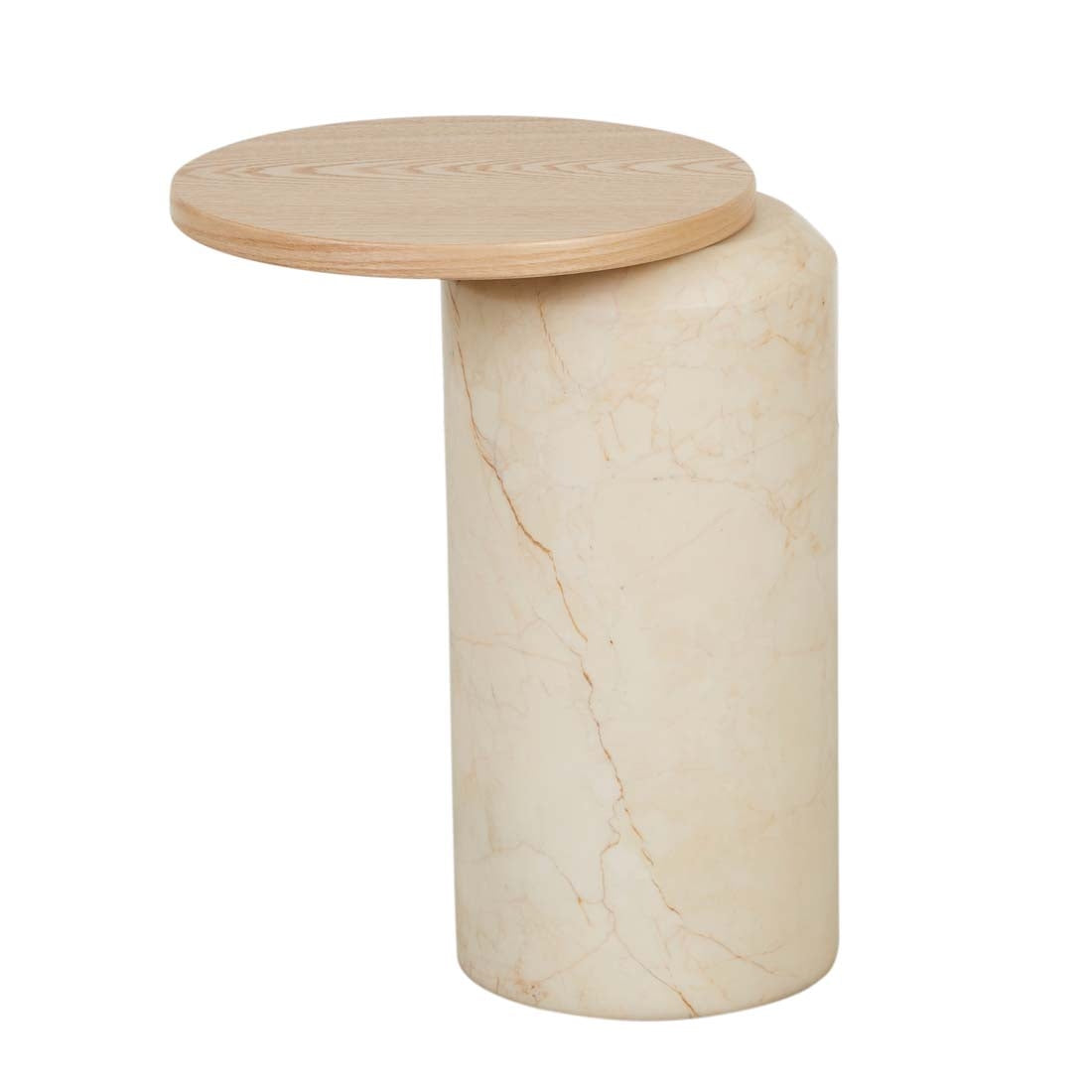 Pablo Marble Side Table - Natural Ash - Natural Brown Vein Marble