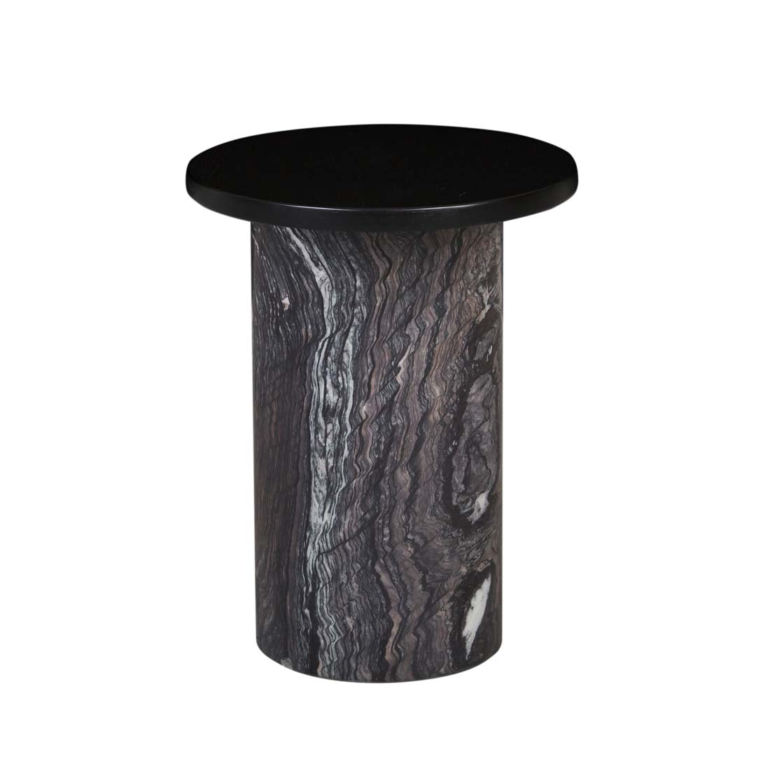 Pablo Marble Side Table - Matt Dark Oak - Natural Storm Marble