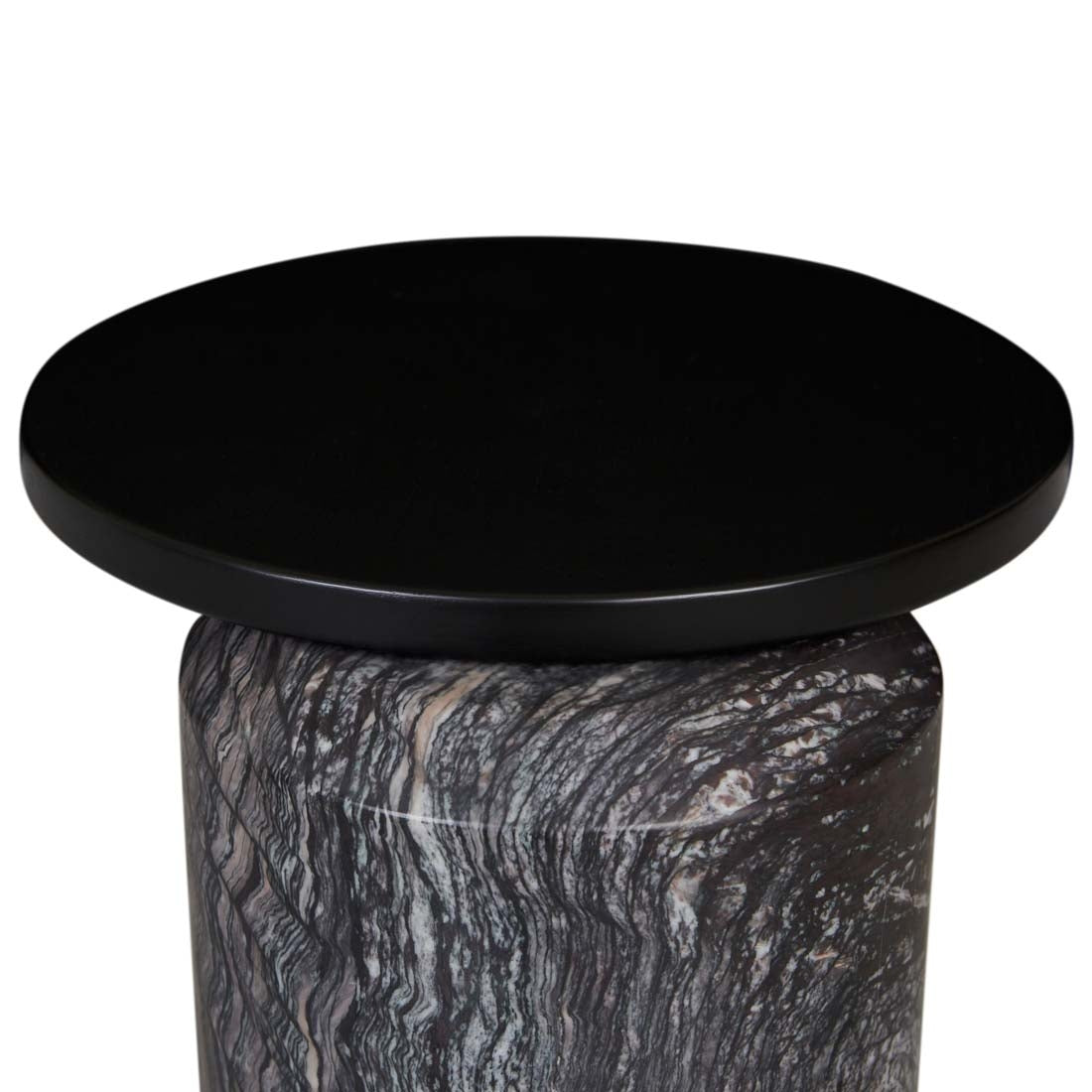 Pablo Marble Side Table - Matt Dark Oak - Natural Storm Marble