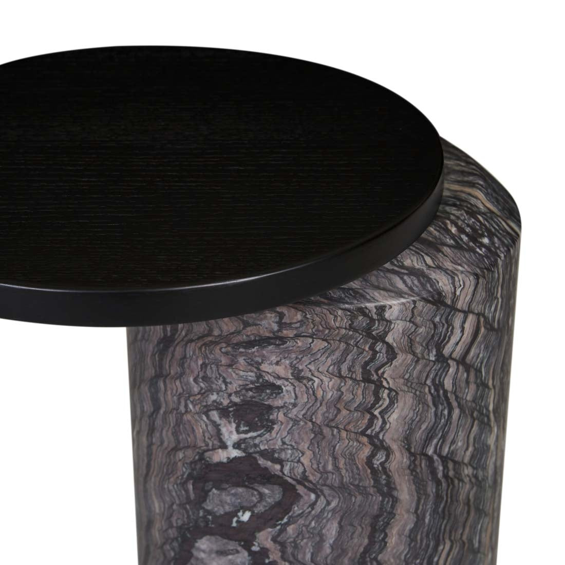 Pablo Marble Side Table - Matt Dark Oak - Natural Storm Marble