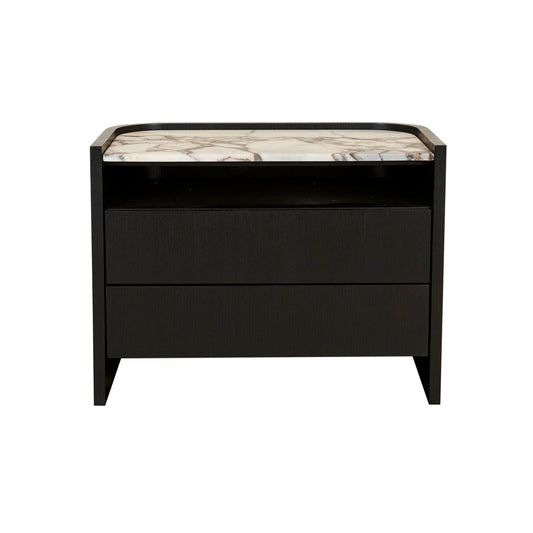 Elsie Two Drawer Bedside - Matt Ocean Marble - Matt Dark Oak