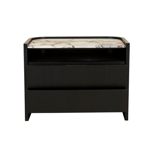 Elsie Two Drawer Bedside - Matt Ocean Marble - Matt Dark Oak