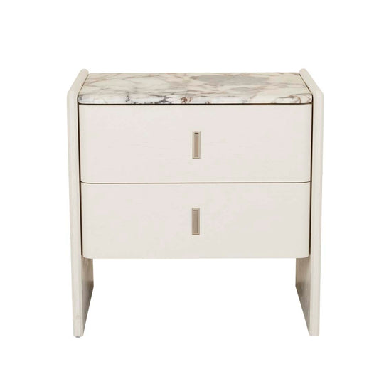 Pearce Marble 2 Drawer Tall Bedside - Matt Ocean Marble - Bone