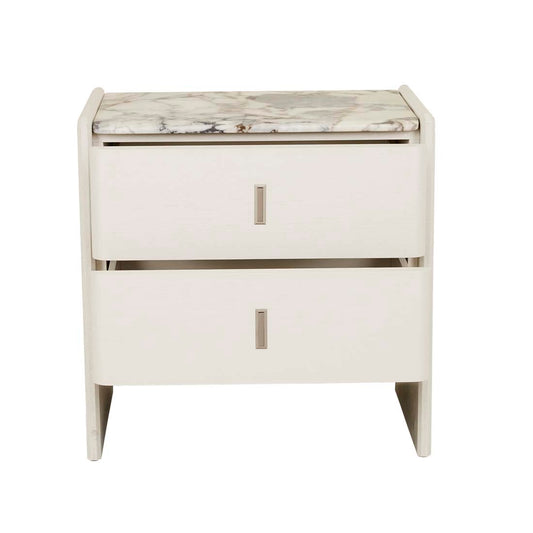 Pearce Marble 2 Drawer Tall Bedside - Matt Ocean Marble - Bone