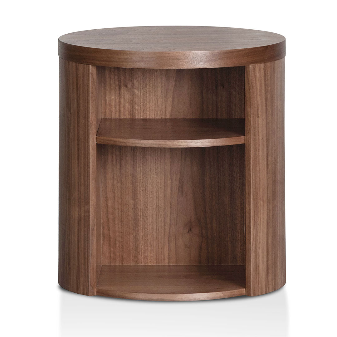 Honigold Round Wooden Bedside Table - Walnut