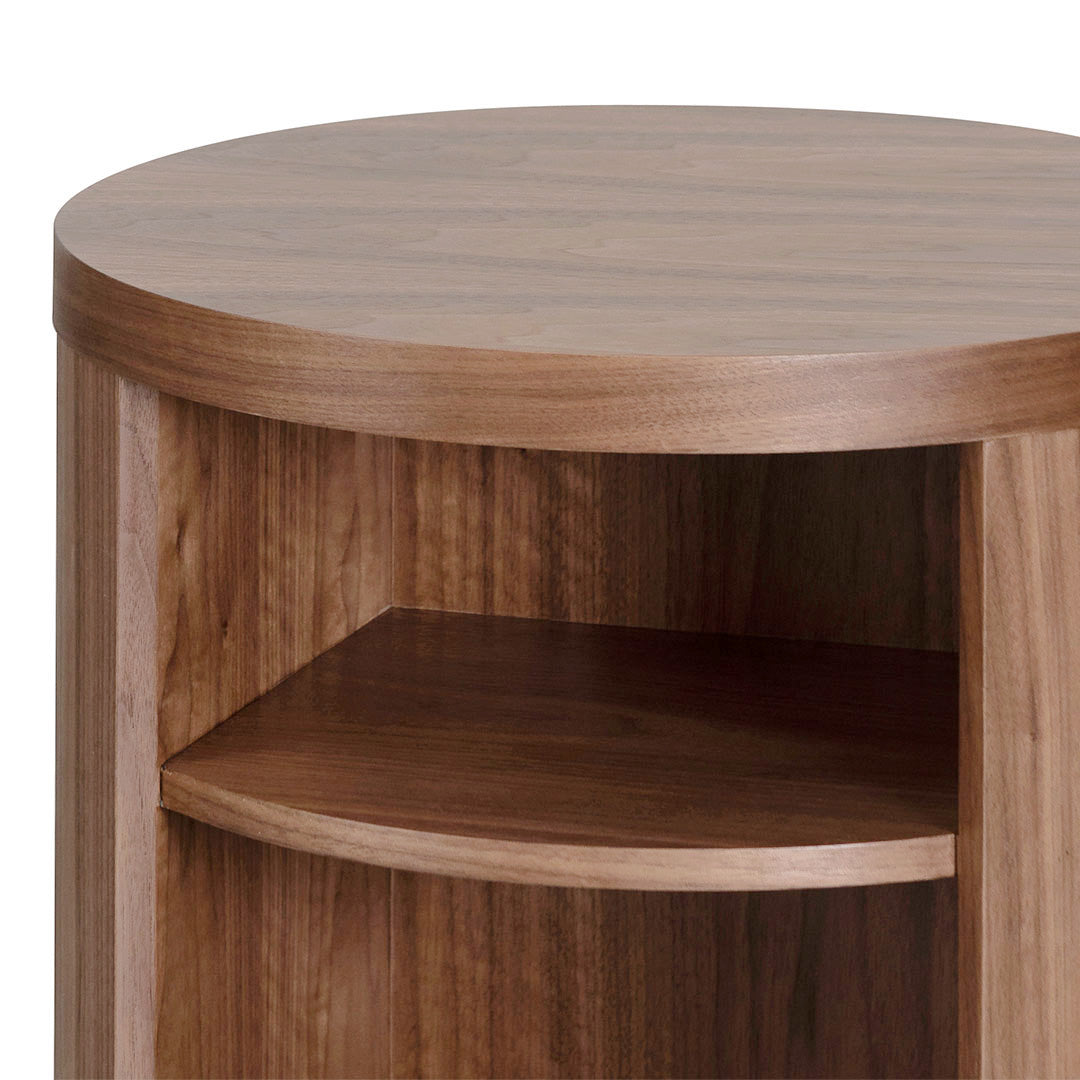 Honigold Round Wooden Bedside Table - Walnut