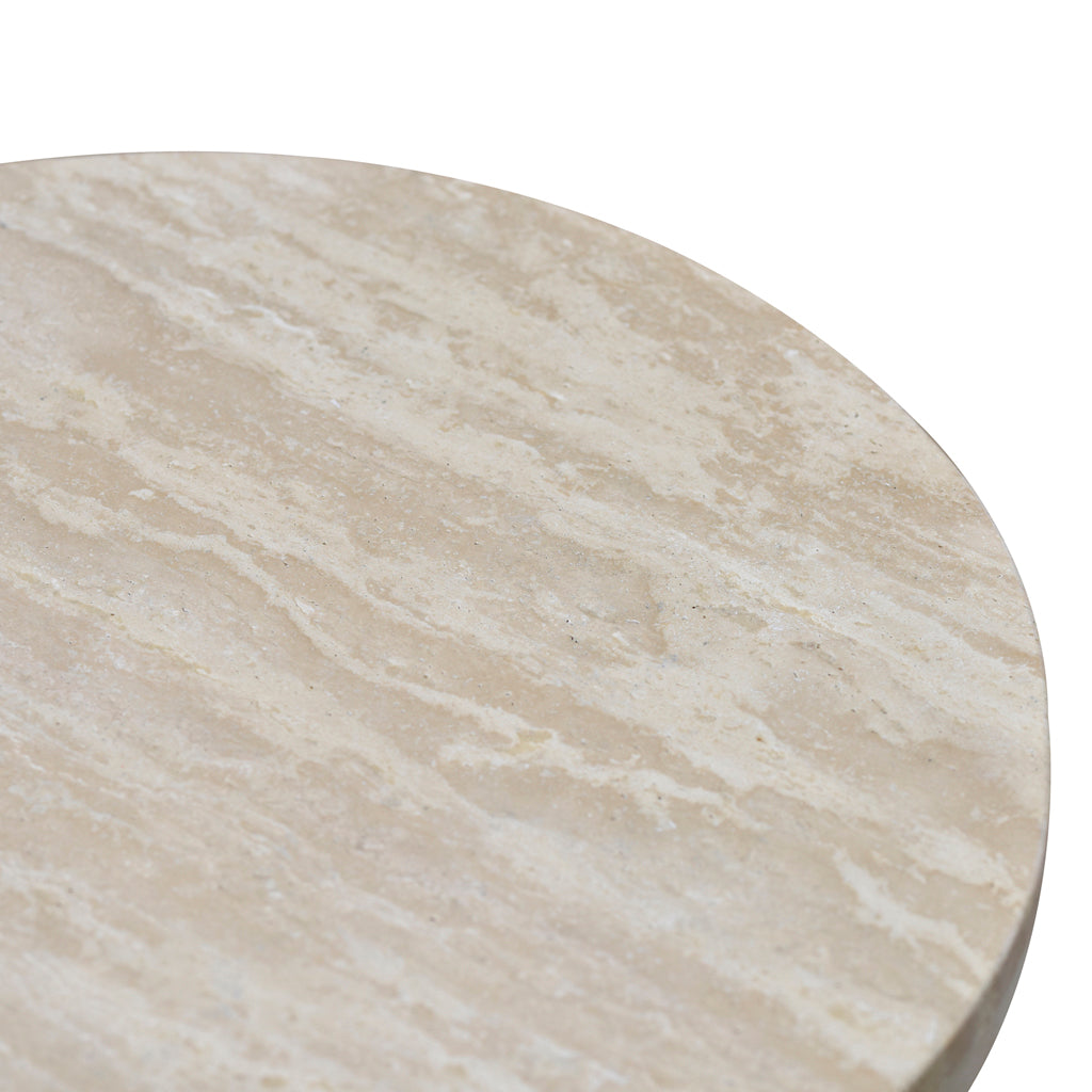 Agosti Travertine Marble Round Side Table - White Wash