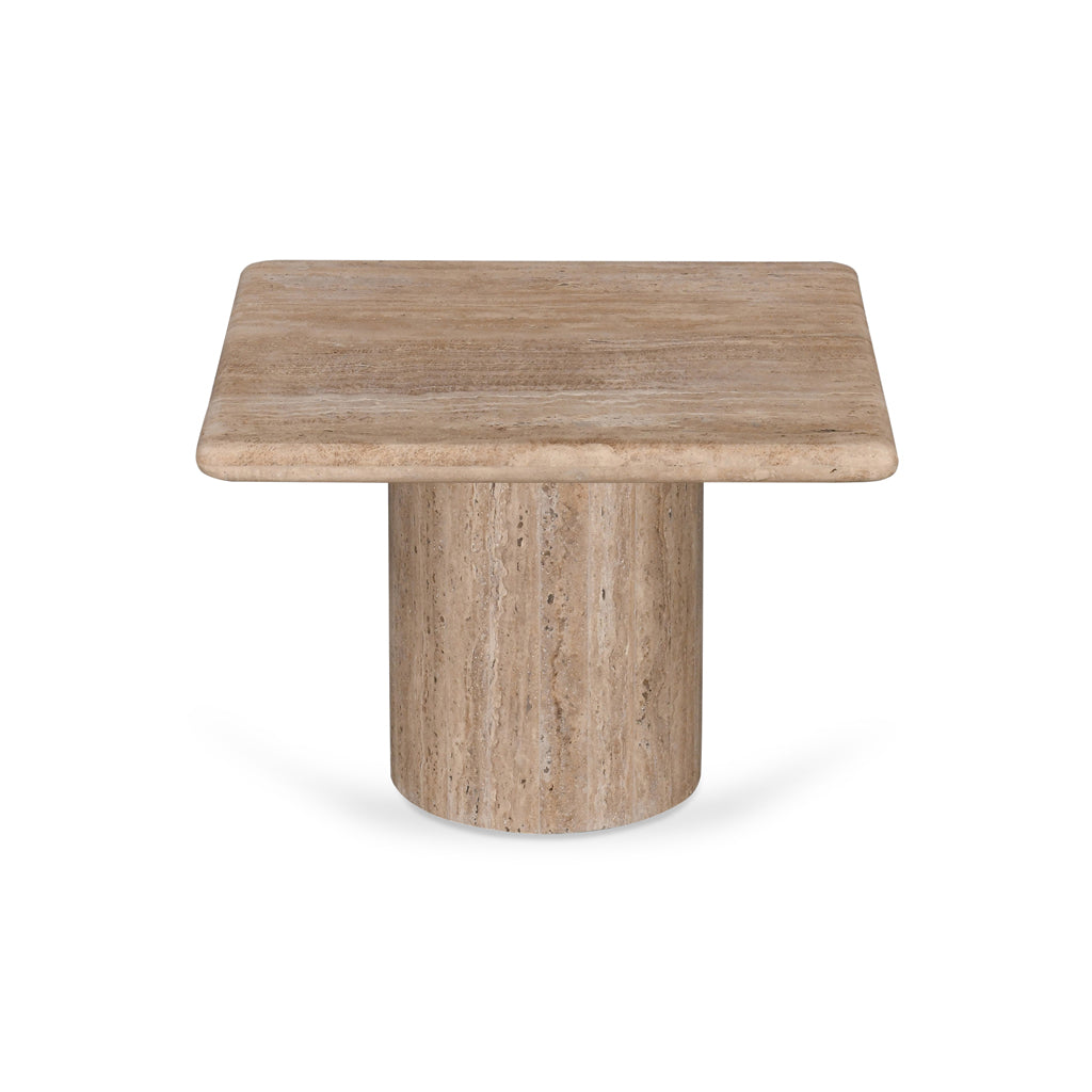 Costin 50cm Travertine Top Side Table - Natural