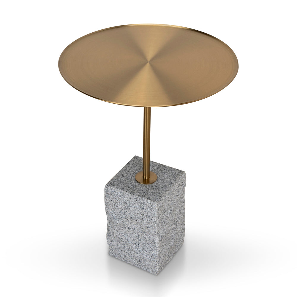 Pravina 45 cm Brushed Gold Side Table - Faceted Granite Marble